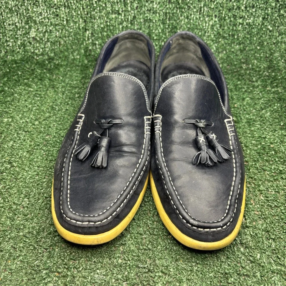 Bally Webb Tassel Loafers Leather Contrast Sole Preppy Slip On Shoes Blue Men 9D